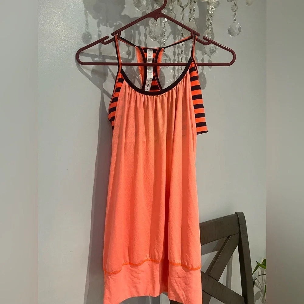 Lululemon No Limits Activewear Tank Bra Cut Out Orange Navy Stripes size 8 A041 - Picture 2 of 6
